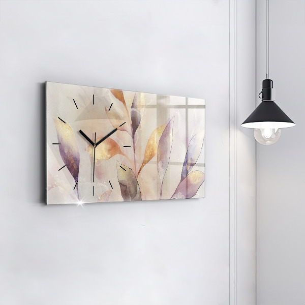 Horizontal wall clock Abstract boho leaves