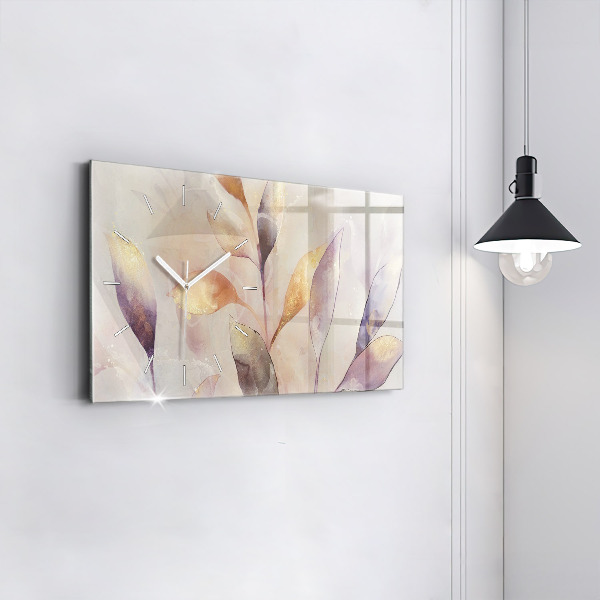 Horizontal wall clock Abstract boho leaves
