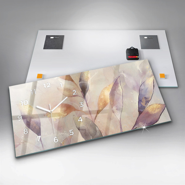 Horizontal wall clock Abstract boho leaves