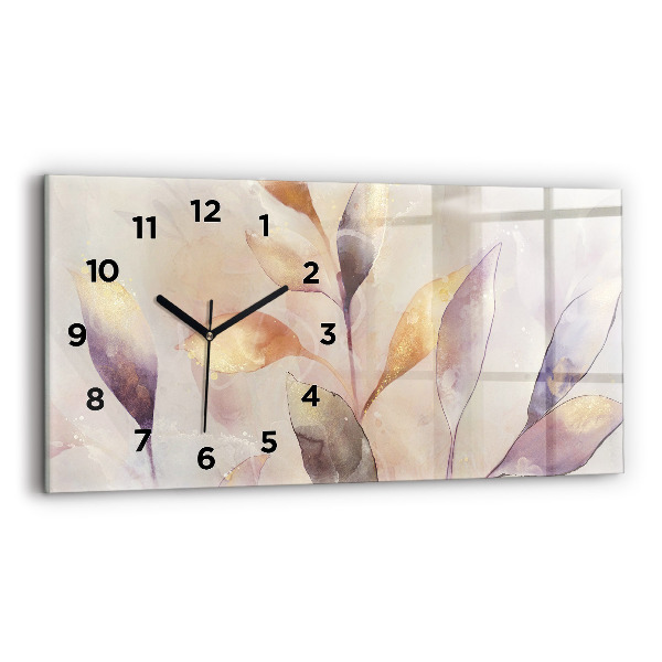 Horizontal wall clock Abstract boho leaves