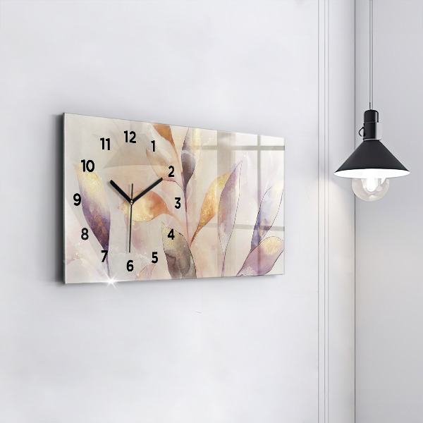 Horizontal wall clock Abstract boho leaves