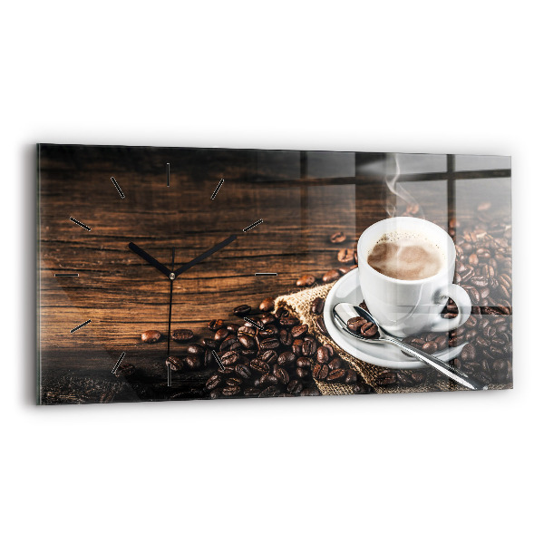 Horizontal wall clock Cup and coffee beans