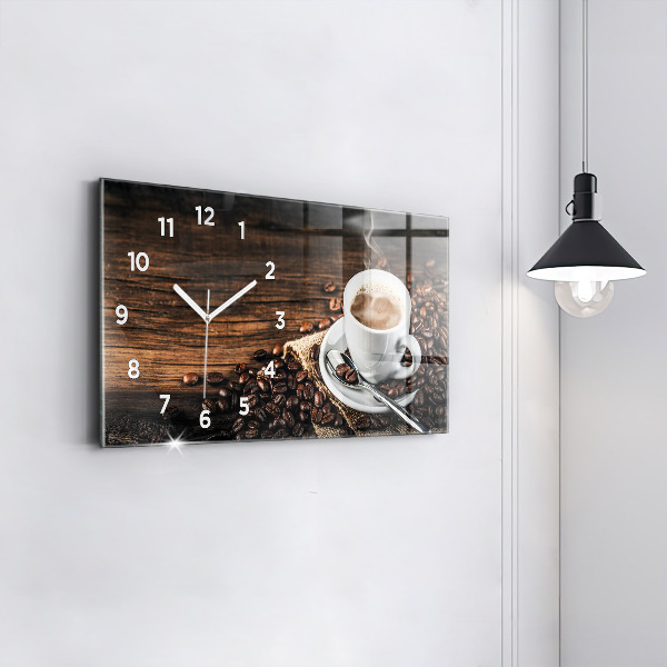 Horizontal wall clock Cup and coffee beans