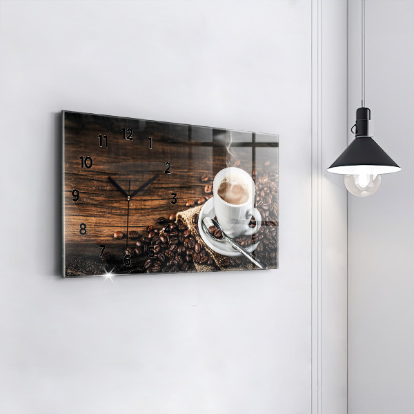 Horizontal wall clock Cup and coffee beans