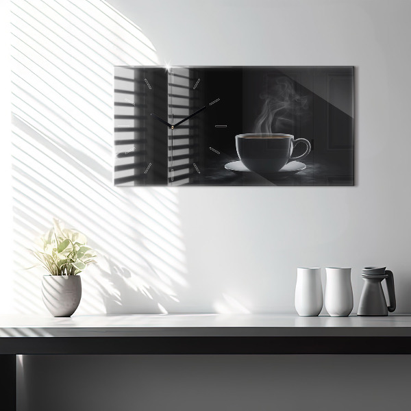 Horizontal wall clock A cup of black coffee