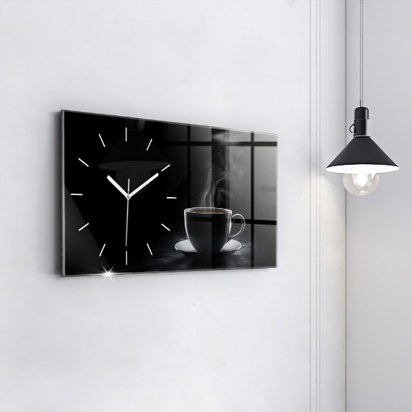 Horizontal wall clock A cup of black coffee
