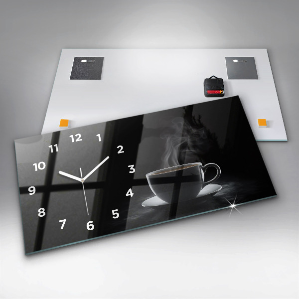 Horizontal wall clock A cup of black coffee