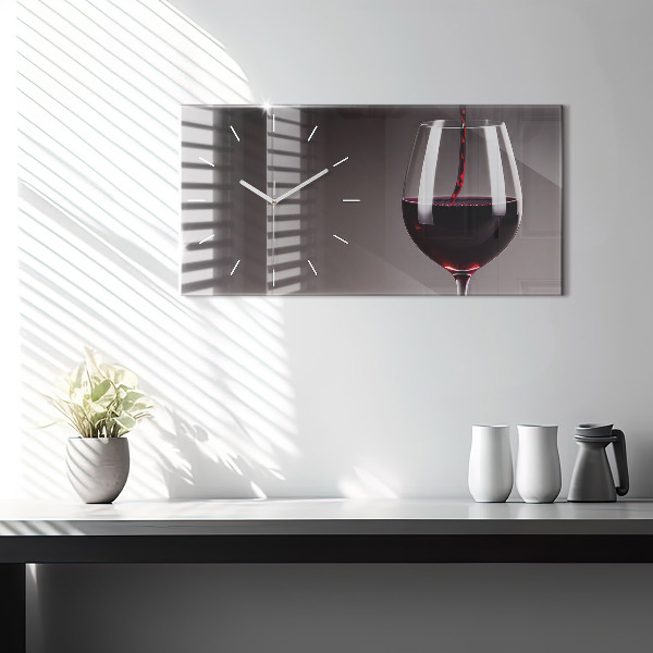 Horizontal wall clock A glass of red wine