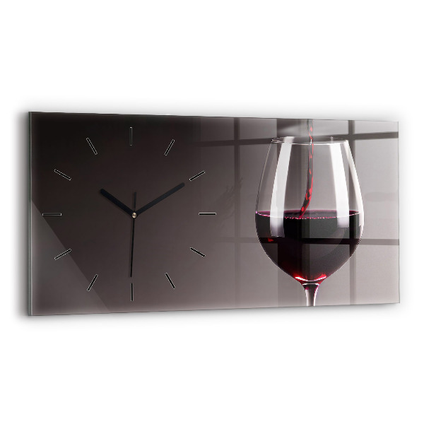Horizontal wall clock A glass of red wine