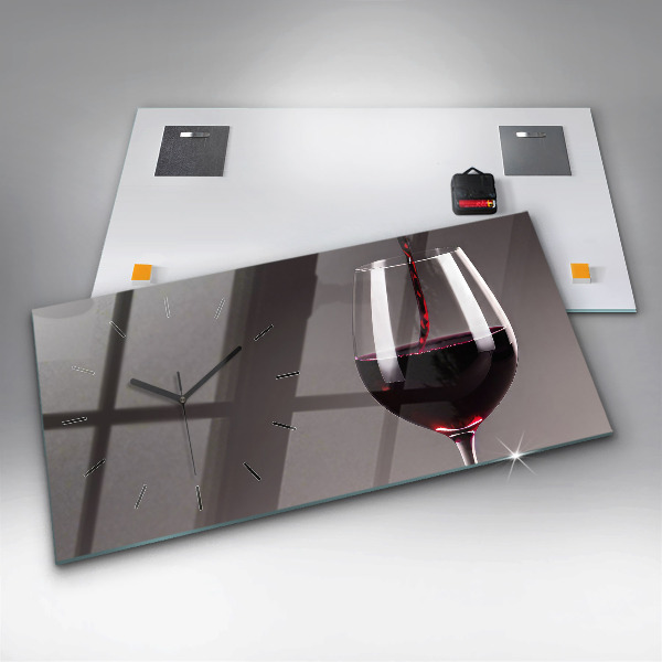 Horizontal wall clock A glass of red wine