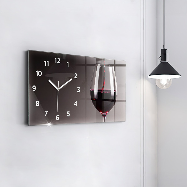 Horizontal wall clock A glass of red wine