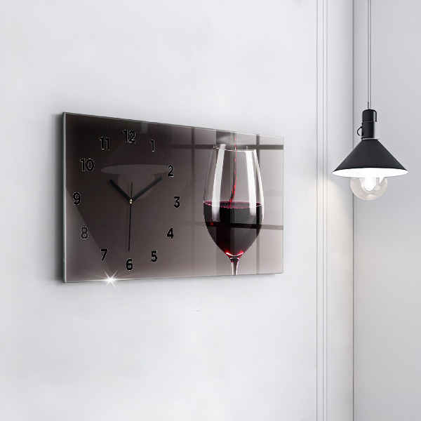 Horizontal wall clock A glass of red wine