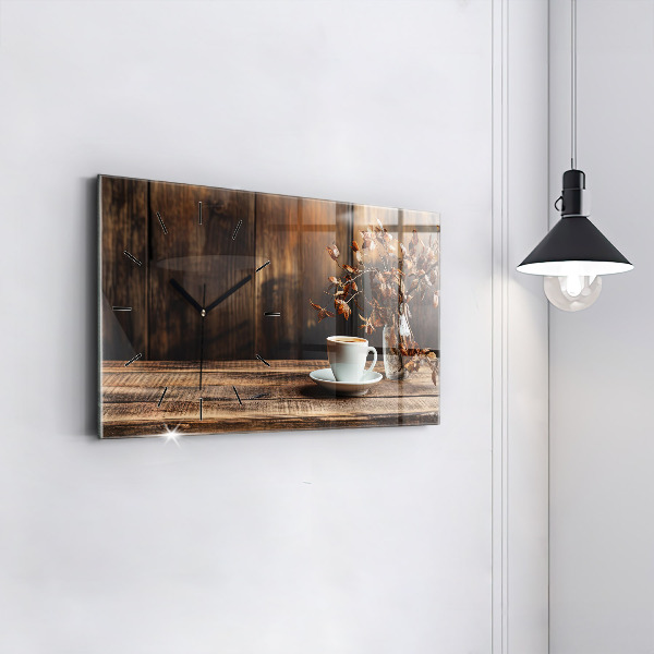Horizontal wall clock A cup of coffee