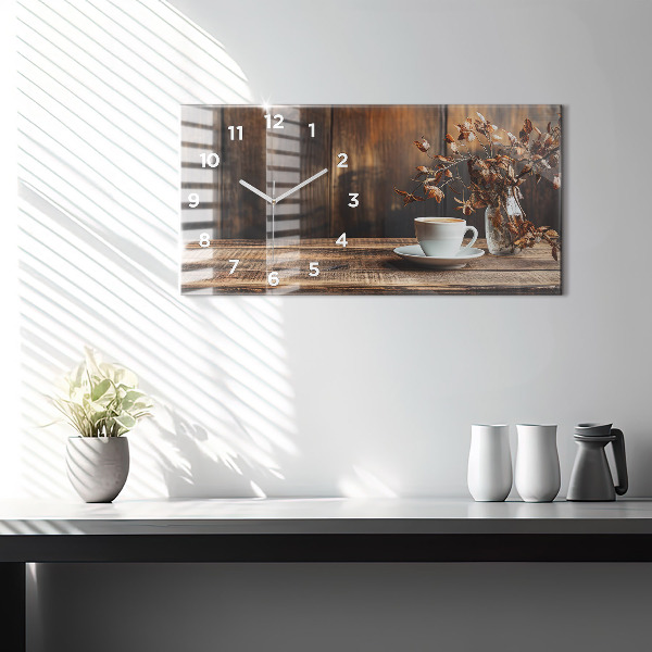 Horizontal wall clock A cup of coffee