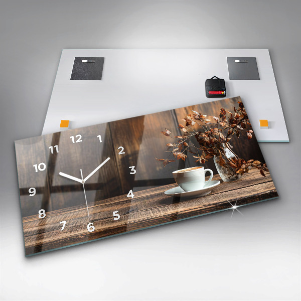 Horizontal wall clock A cup of coffee