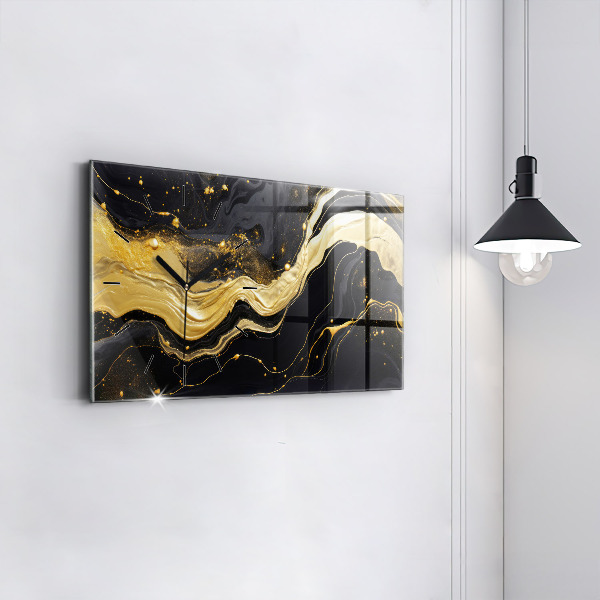 Horizontal wall clock Gold marble
