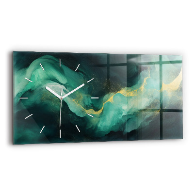 Horizontal wall clock Green marble