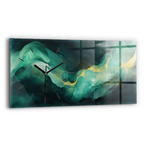 Horizontal wall clock Green marble