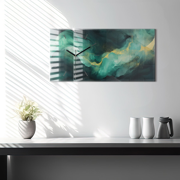 Horizontal wall clock Green marble