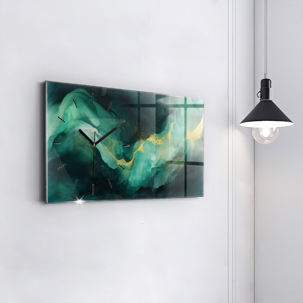 Horizontal wall clock Green marble