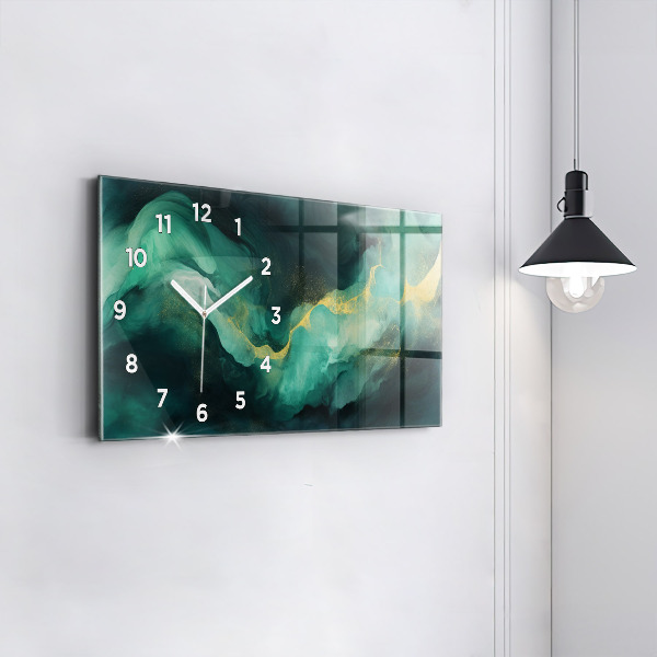 Horizontal wall clock Green marble