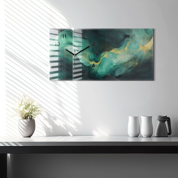 Horizontal wall clock Green marble