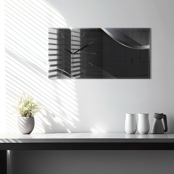 Horizontal wall clock Black and silver lines