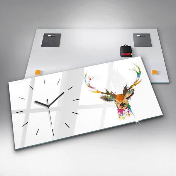 Horizontal wall clock Colorful deer head