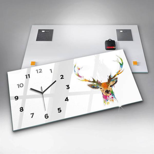 Horizontal wall clock Colorful deer head