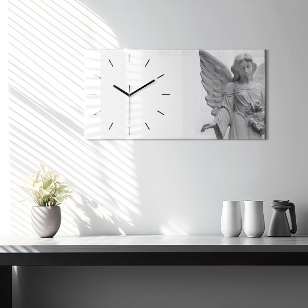 Horizontal wall clock Sculpture of an angel with wings