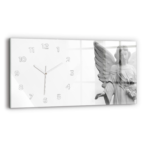 Horizontal wall clock Sculpture of an angel with wings