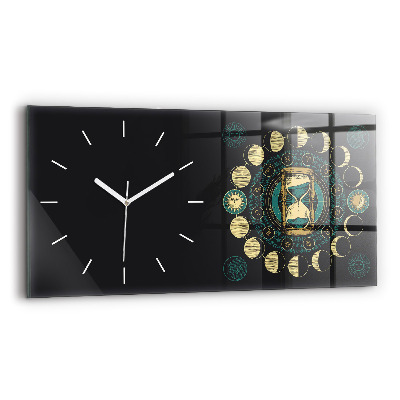 Horizontal wall clock Moon phases and hourglass
