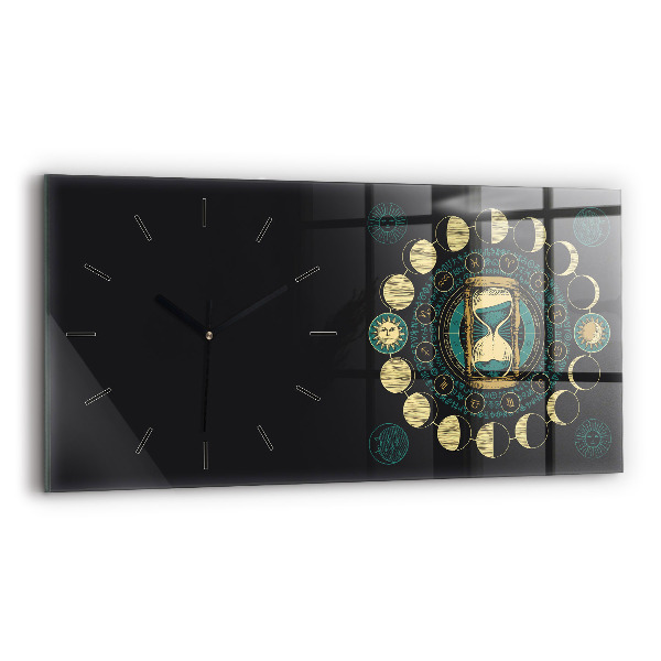 Horizontal wall clock Moon phases and hourglass