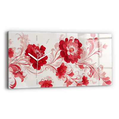 Horizontal wall clock Red flowers