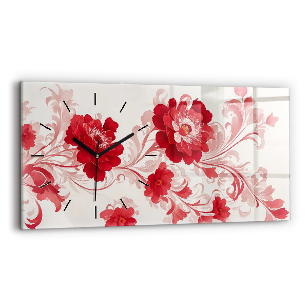 Horizontal wall clock Red flowers