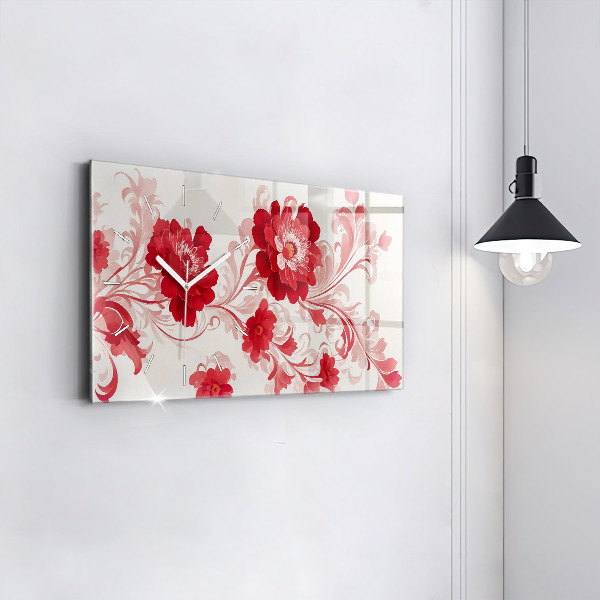 Horizontal wall clock Red flowers