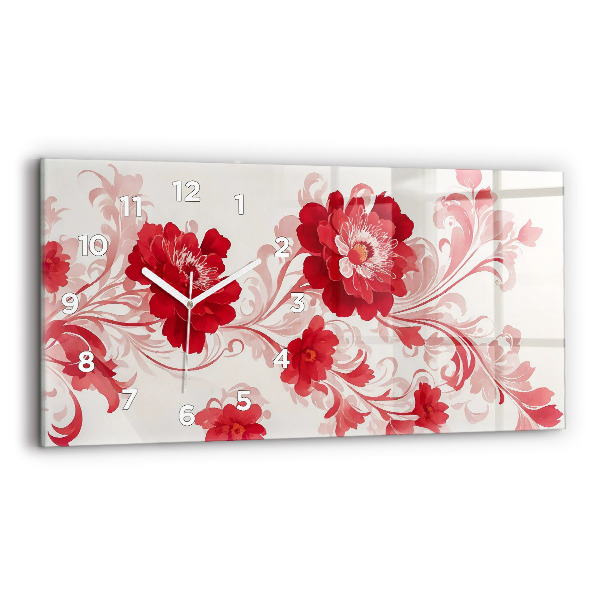 Horizontal wall clock Red flowers