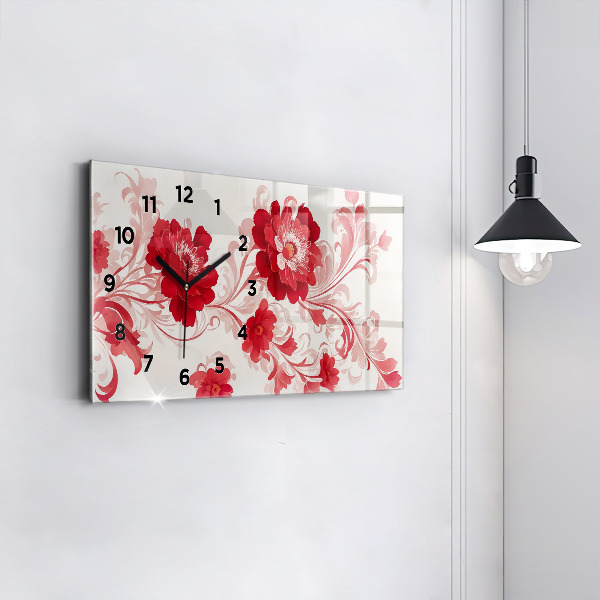 Horizontal wall clock Red flowers
