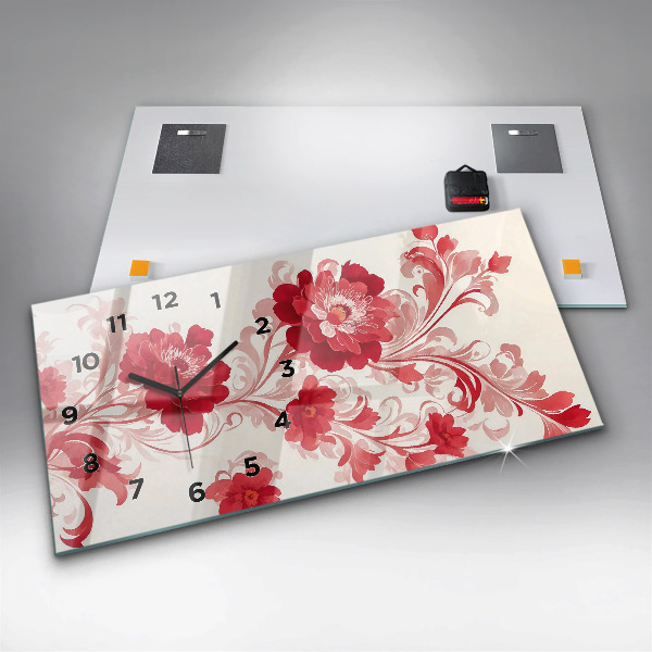 Horizontal wall clock Red flowers