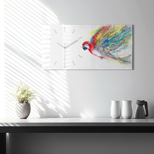 Horizontal wall clock Colorful Parrot in Flight