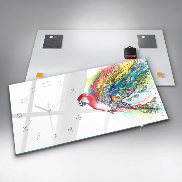 Horizontal wall clock Colorful Parrot in Flight