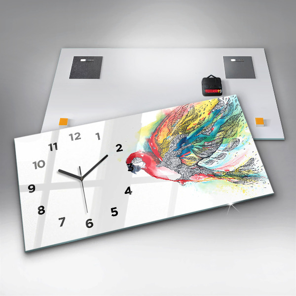 Horizontal wall clock Colorful Parrot in Flight