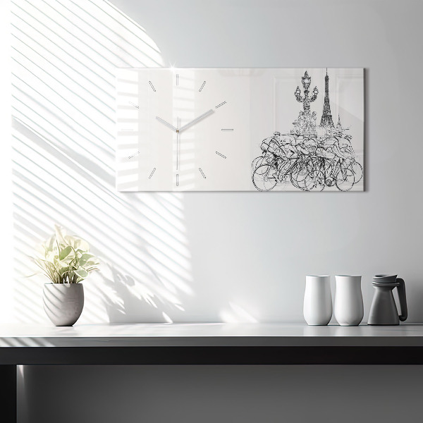Horizontal wall clock Cycling race drawing