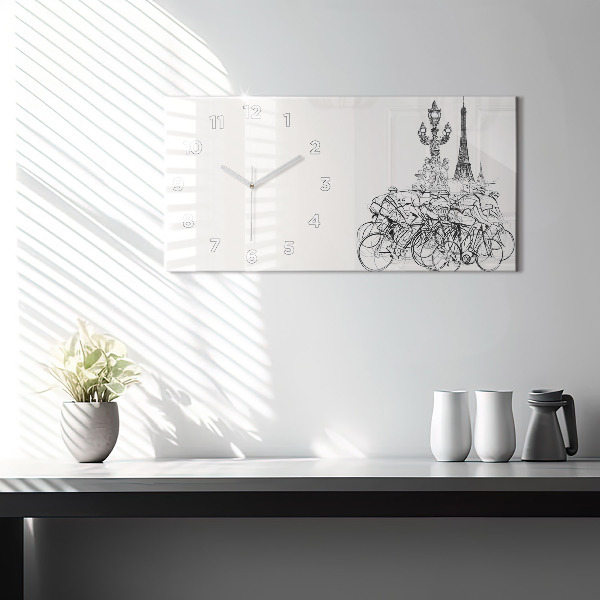 Horizontal wall clock Cycling race drawing