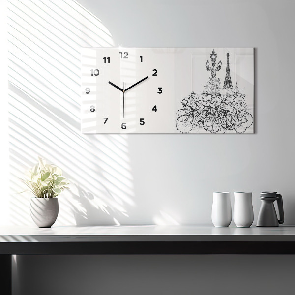 Horizontal wall clock Cycling race drawing