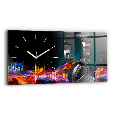 Horizontal wall clock Headphones and sound waves