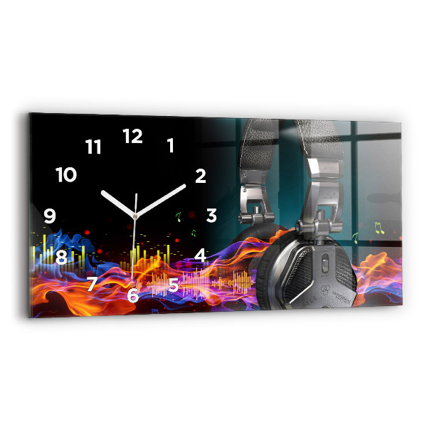 Horizontal wall clock Headphones and sound waves