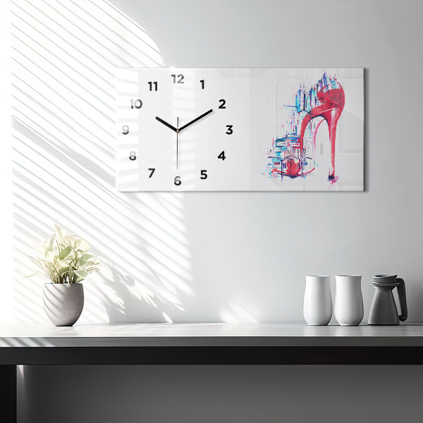 Horizontal wall clock Red heel
