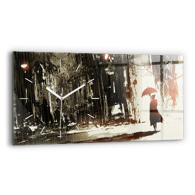 Horizontal wall clock Woman on a rainy night