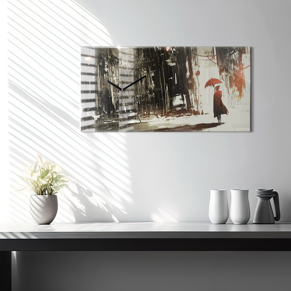 Horizontal wall clock Woman on a rainy night